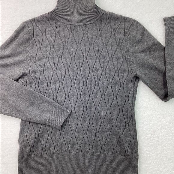 Eclectic Grey High Turtleneck Wavy Pattern Knit Sweater Size Large - Picture 8 of 16